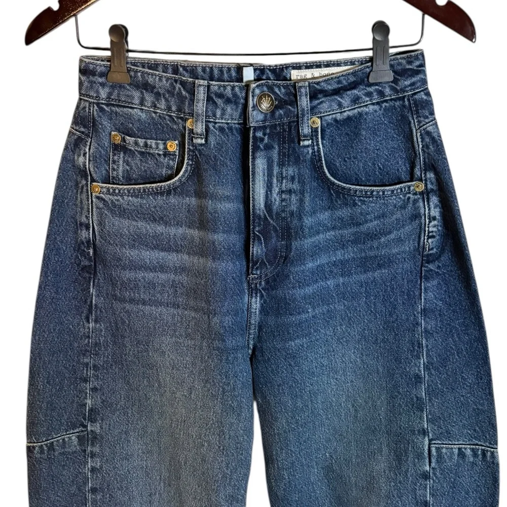 Rag & Bone Blue High-Rise Wide-Leg Jeans The Shea Barrel - Picture 7 of 10